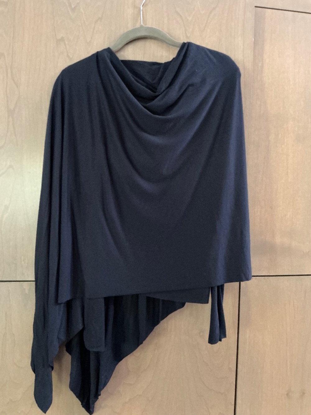Navy Blue  Draped Poncho Cape Top Asymmetrical Hem